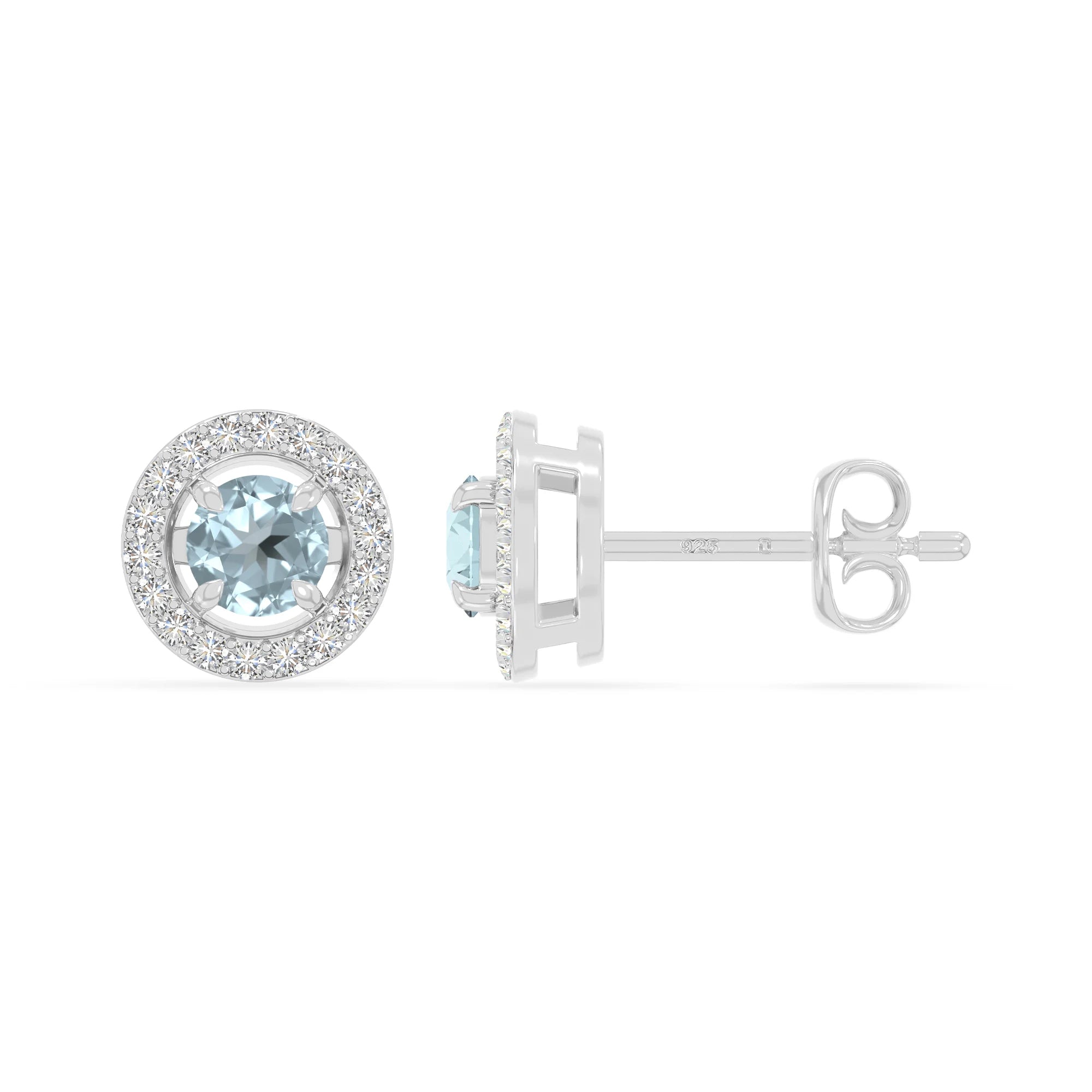 natural aquamarine halo stud earrings in sterling silver 