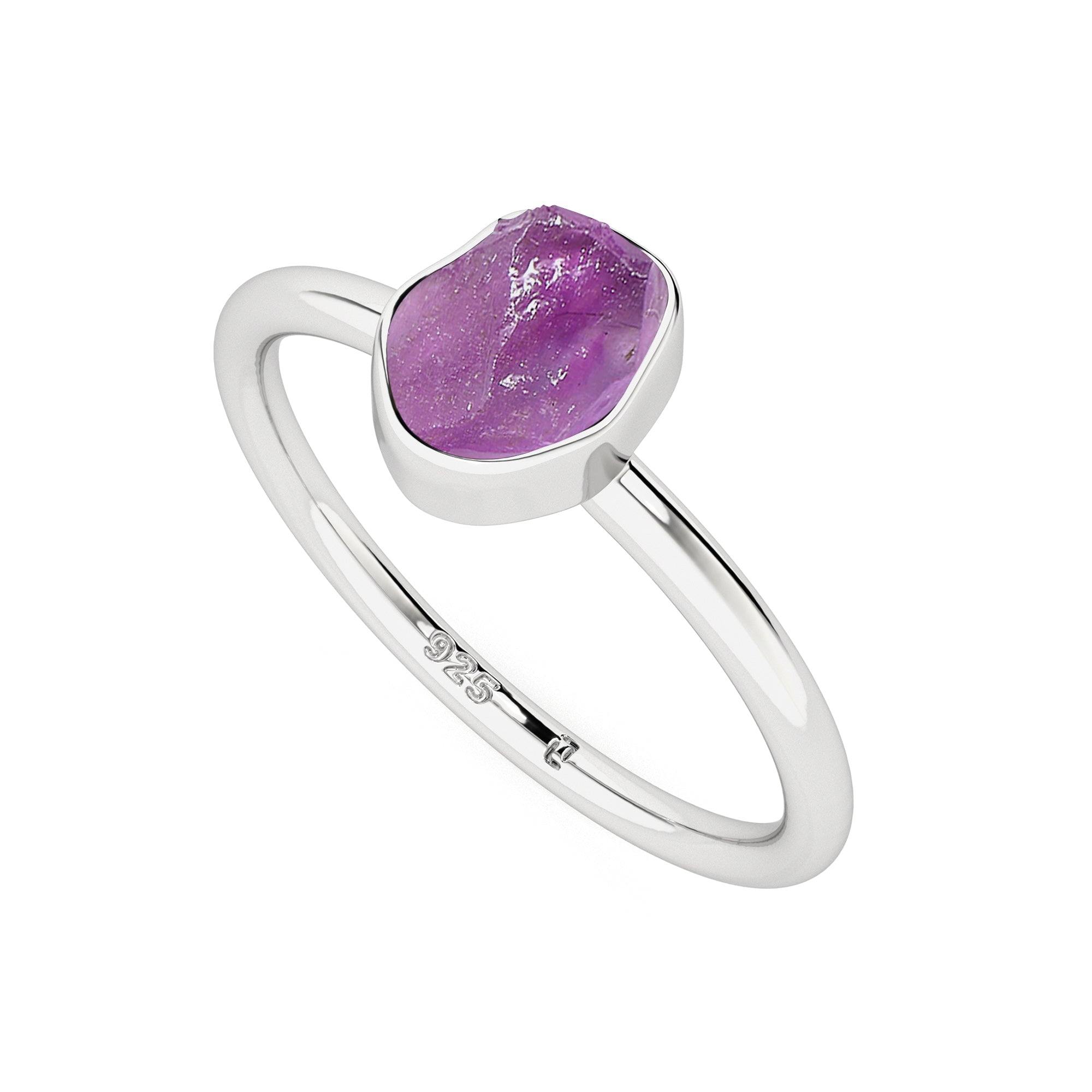 amethyst rough shape stackable bezel-set ring