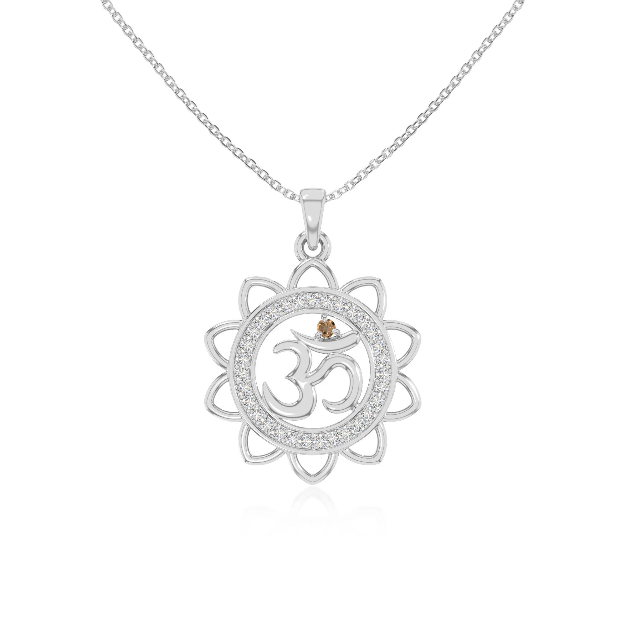 natural citrine om symbol necklaces in sterling silver 