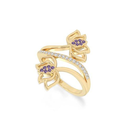 natural amethyst lotus blossom rings in yellow gold vermeil