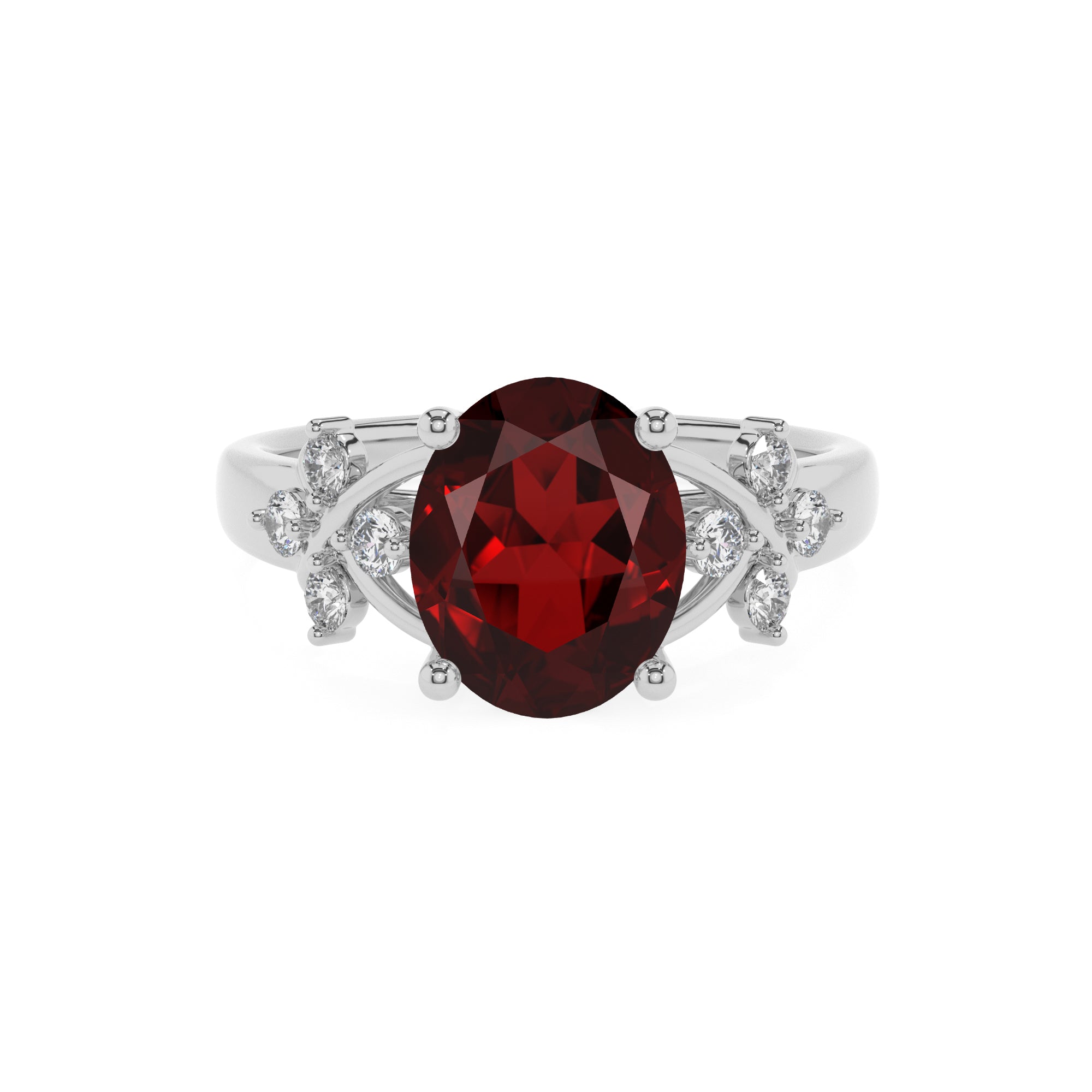 natural garnet oval criss cross solitaire engagement ring