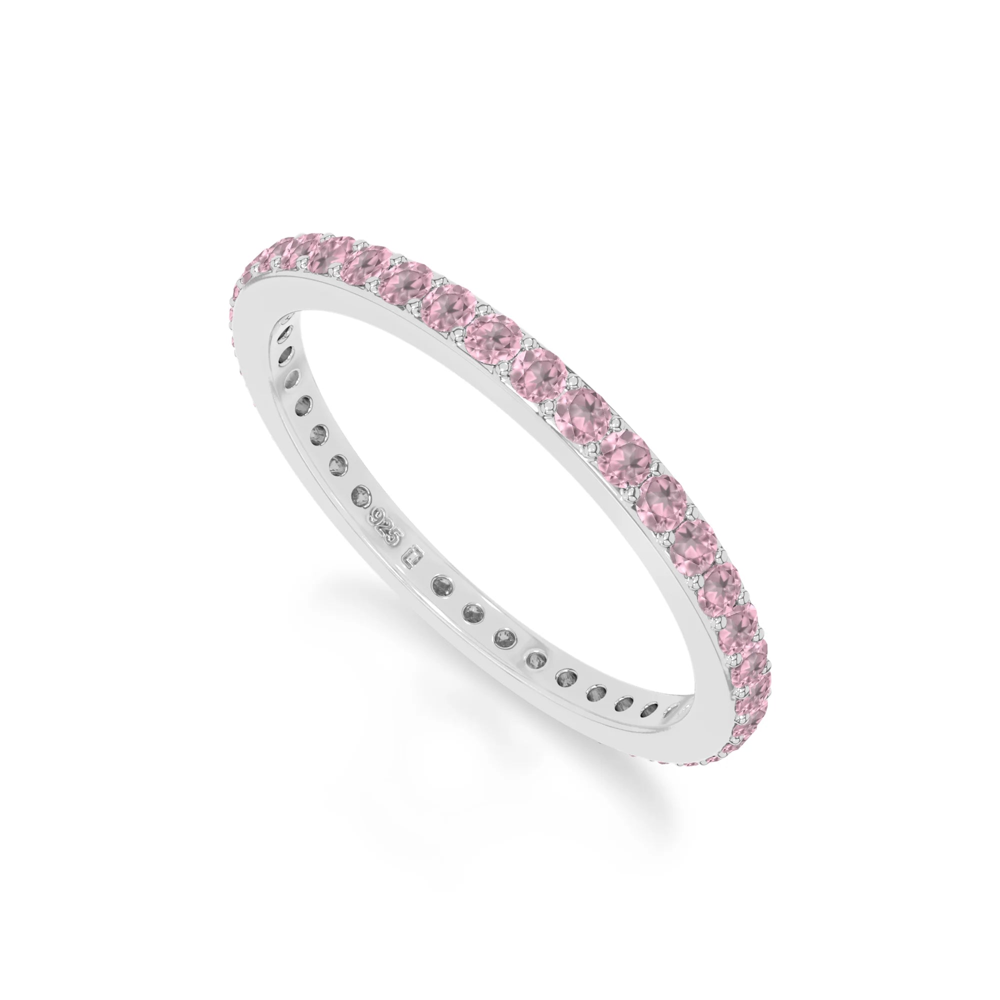 natural pink tourmaline eternity band rings in sterling silver 