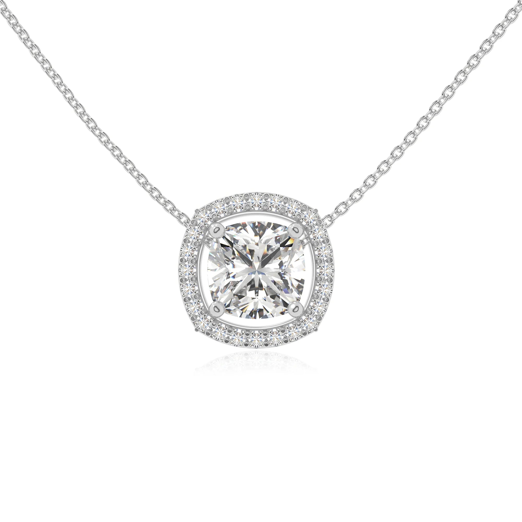 moissanite solitaire halo necklaces in sterling silver 