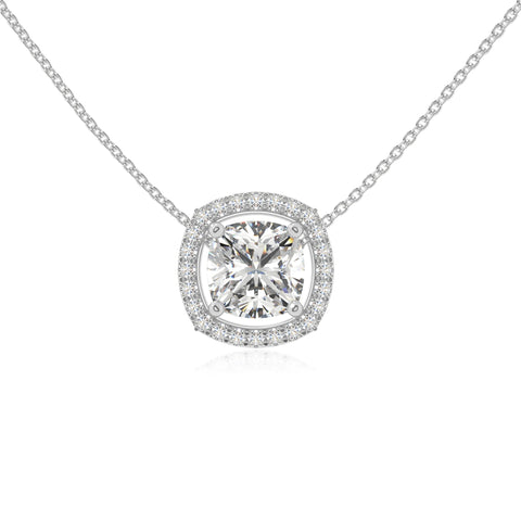 moissanite solitaire halo necklaces in sterling silver 