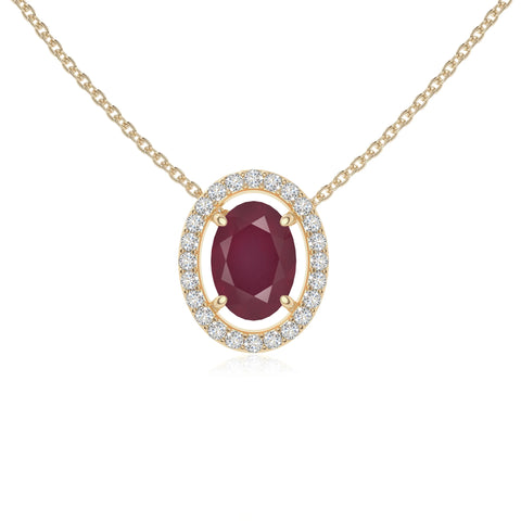 natural ruby solitaire halo necklaces in yellow gold vermeil 