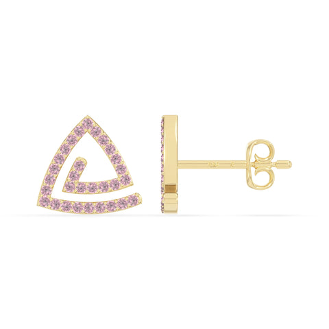 natural pink-tourmaline triangle stud earrings in yellow gold vermeil 