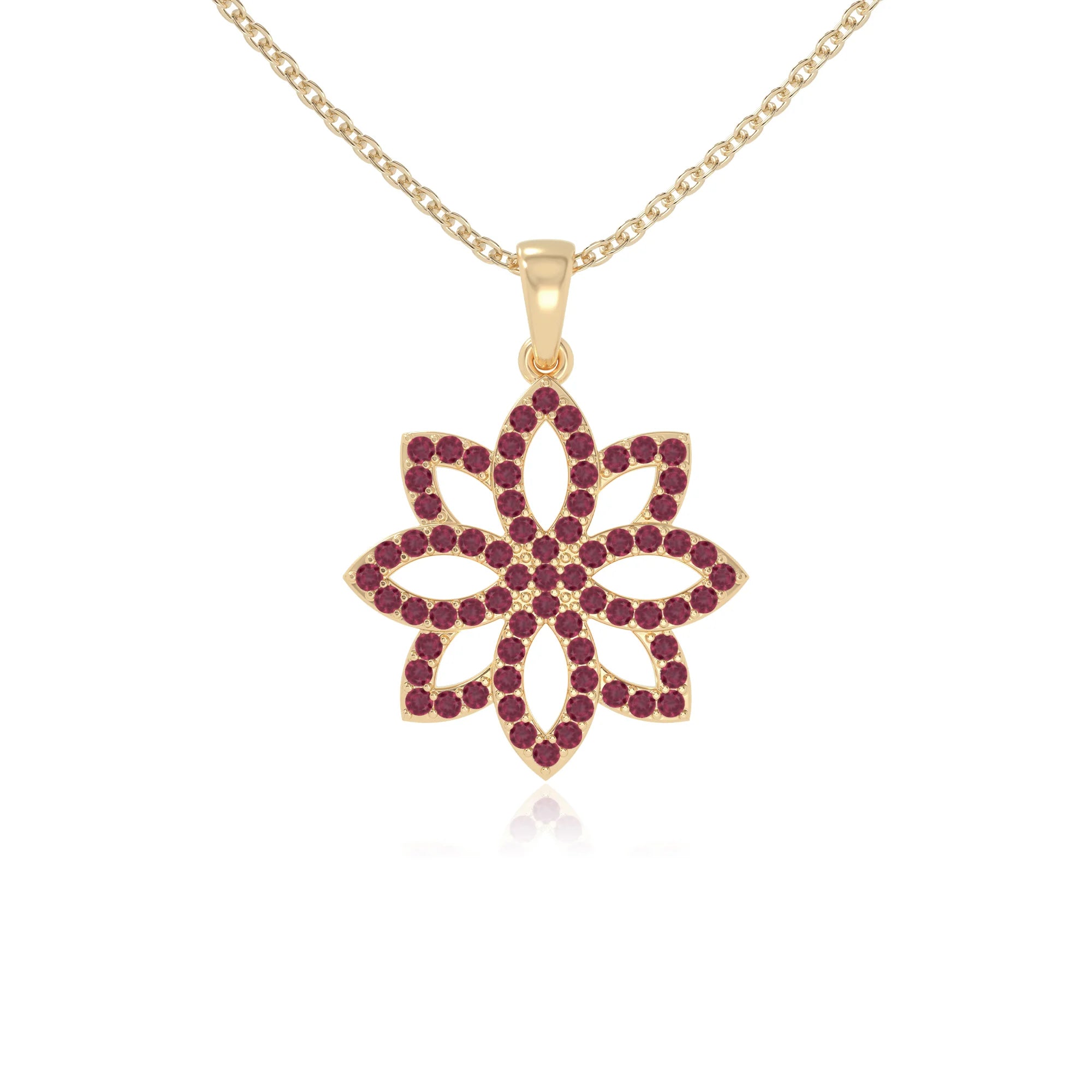 natural ruby flower necklaces in yellow gold vermeil 
