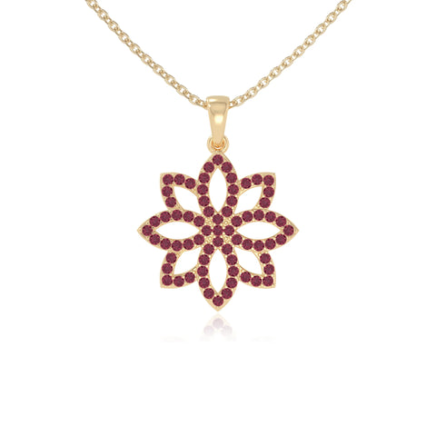 natural ruby flower necklaces in yellow gold vermeil 