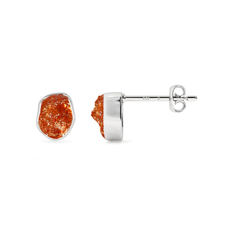 natural sunstone rough shape stud earrings