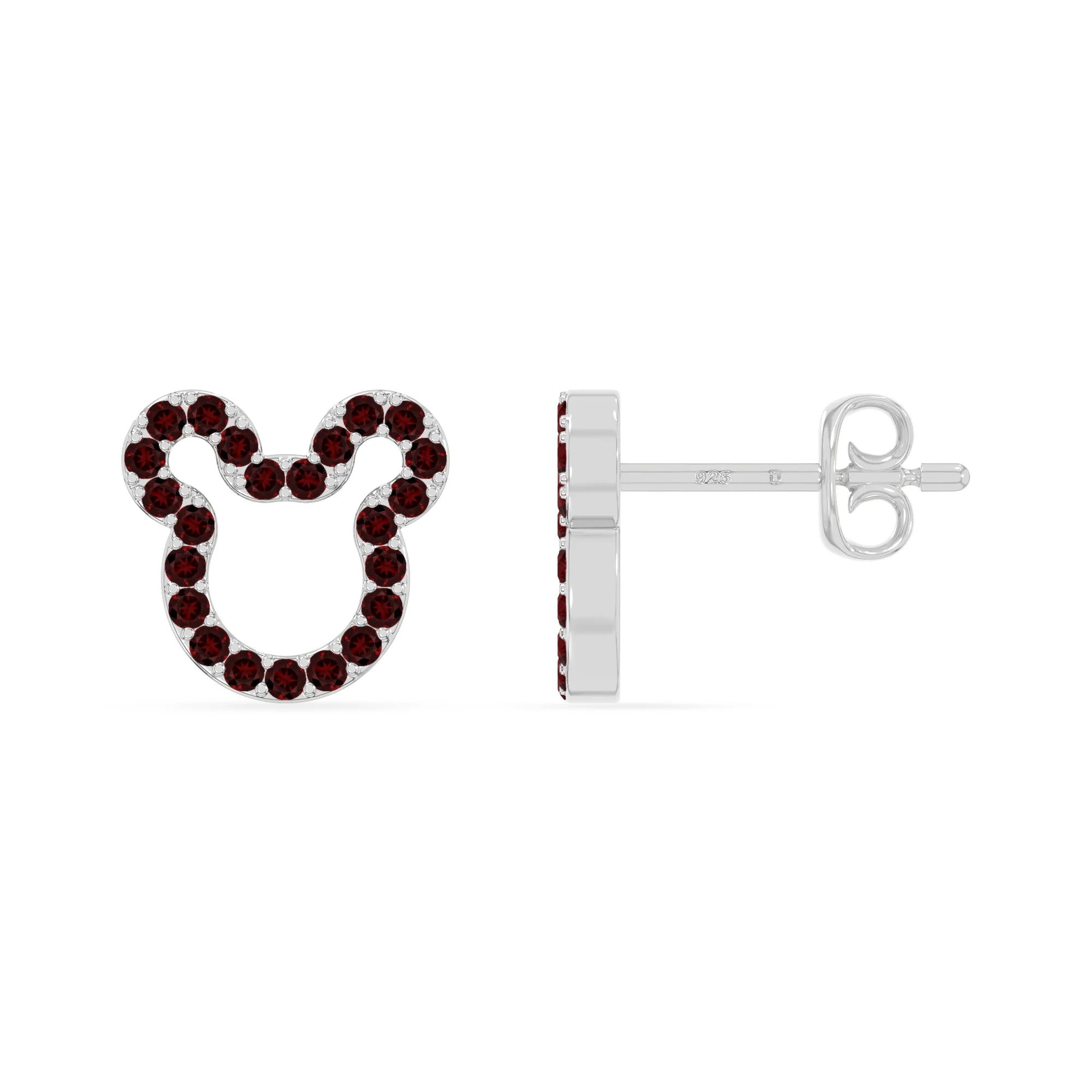 natural garnet mouse stud earrings in sterling silver 