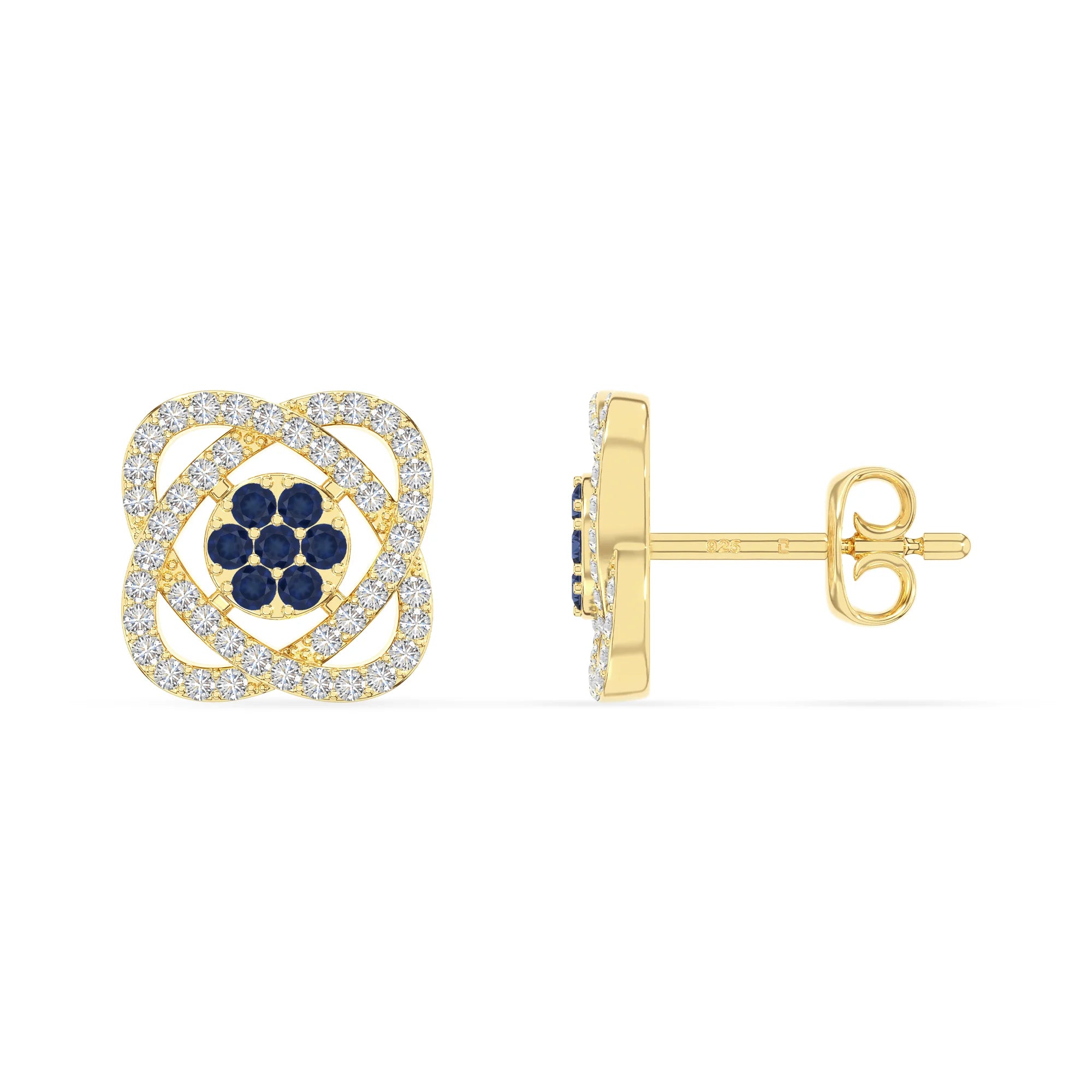 natural blue-sapphire inner power stud earrings in yellow gold vermeil 