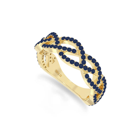 natural blue sapphire twisted braided wedding band rings in yellow gold vermeil