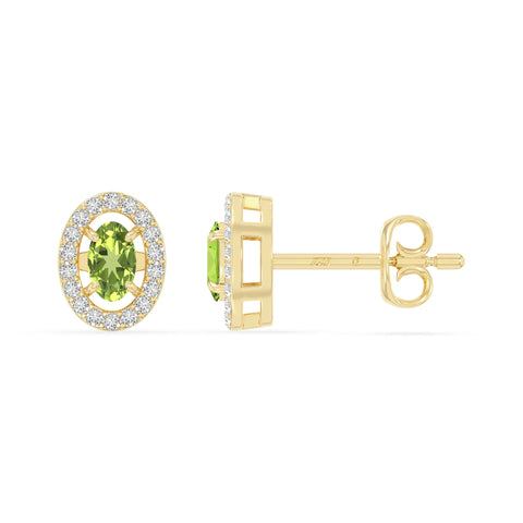 natural peridot halo stud earrings in yellow gold vermeil 