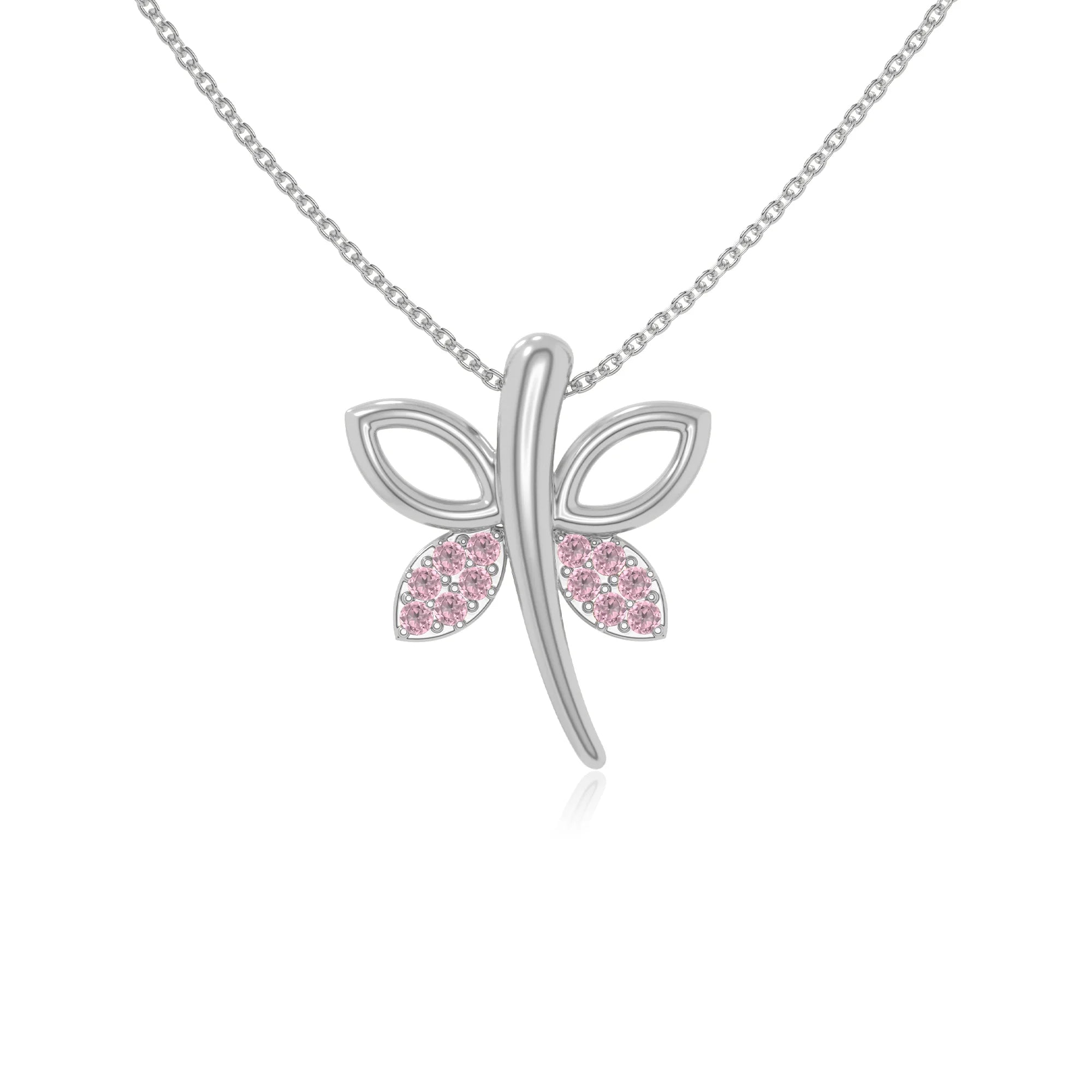 natural pink tourmaline dragonfly necklaces in sterling silver 