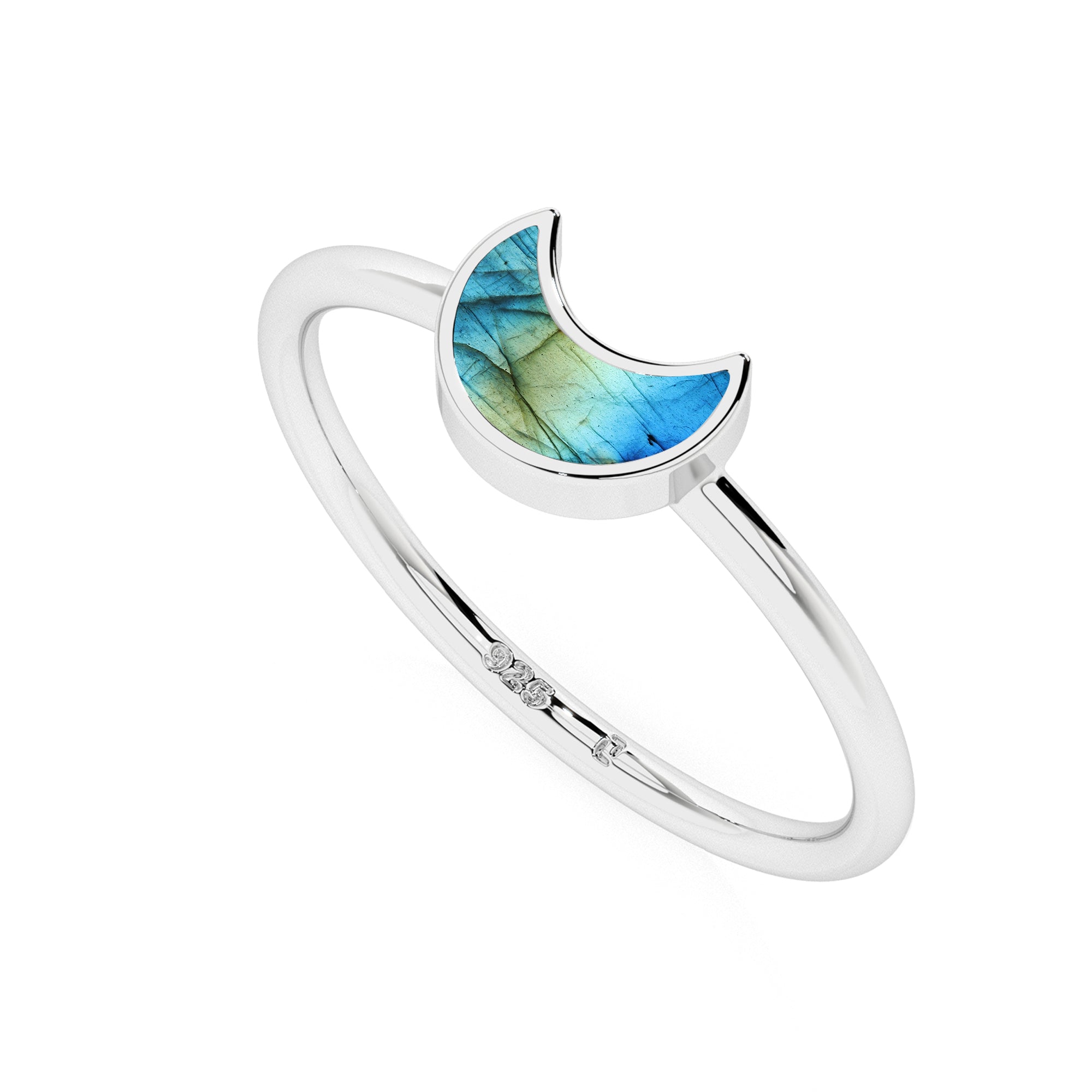 labradorite moon shape stackable bezel-set ring