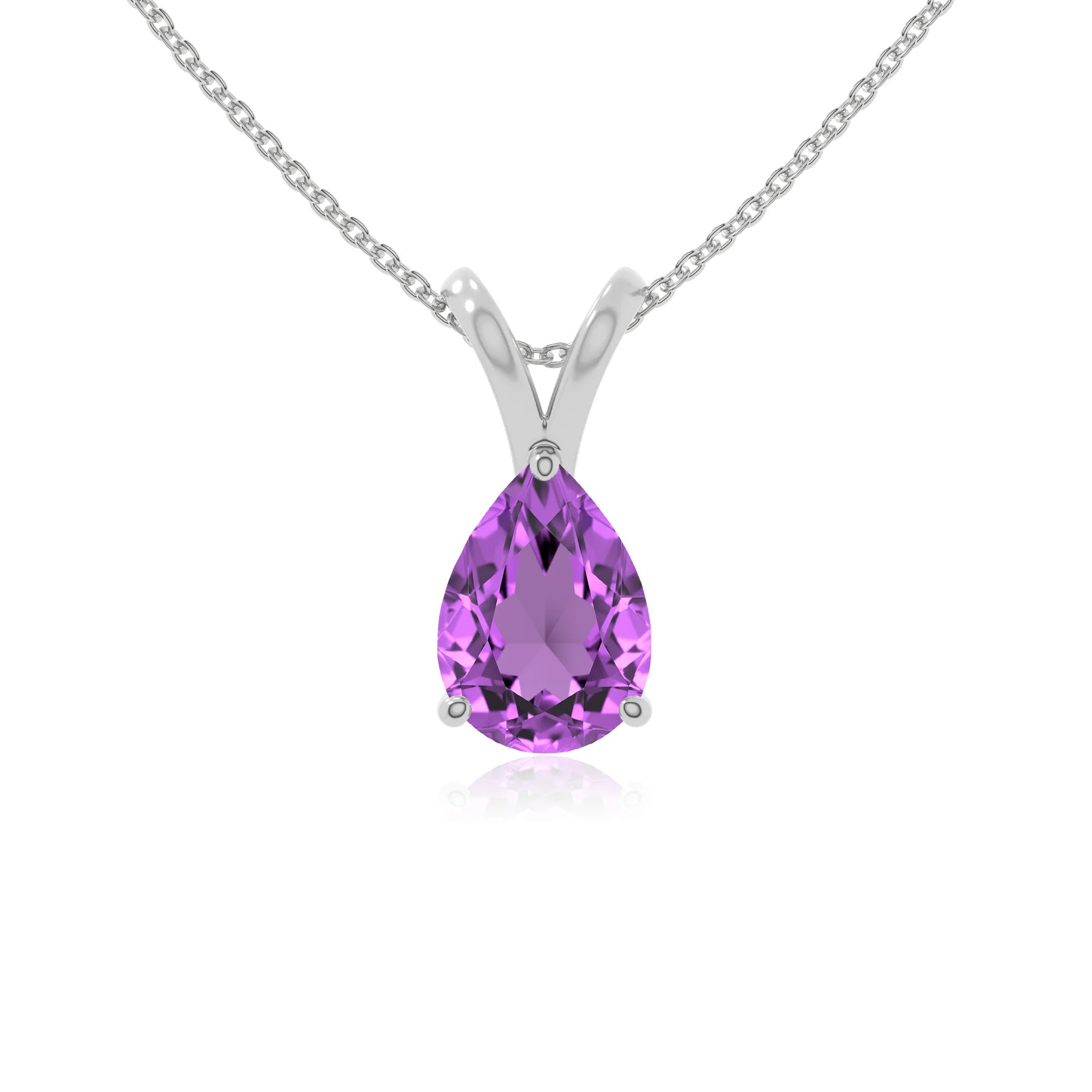 natural amethyst v-bale solitaire necklaces in sterling silver 