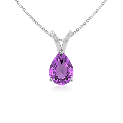 natural amethyst v-bale solitaire necklaces in sterling silver 