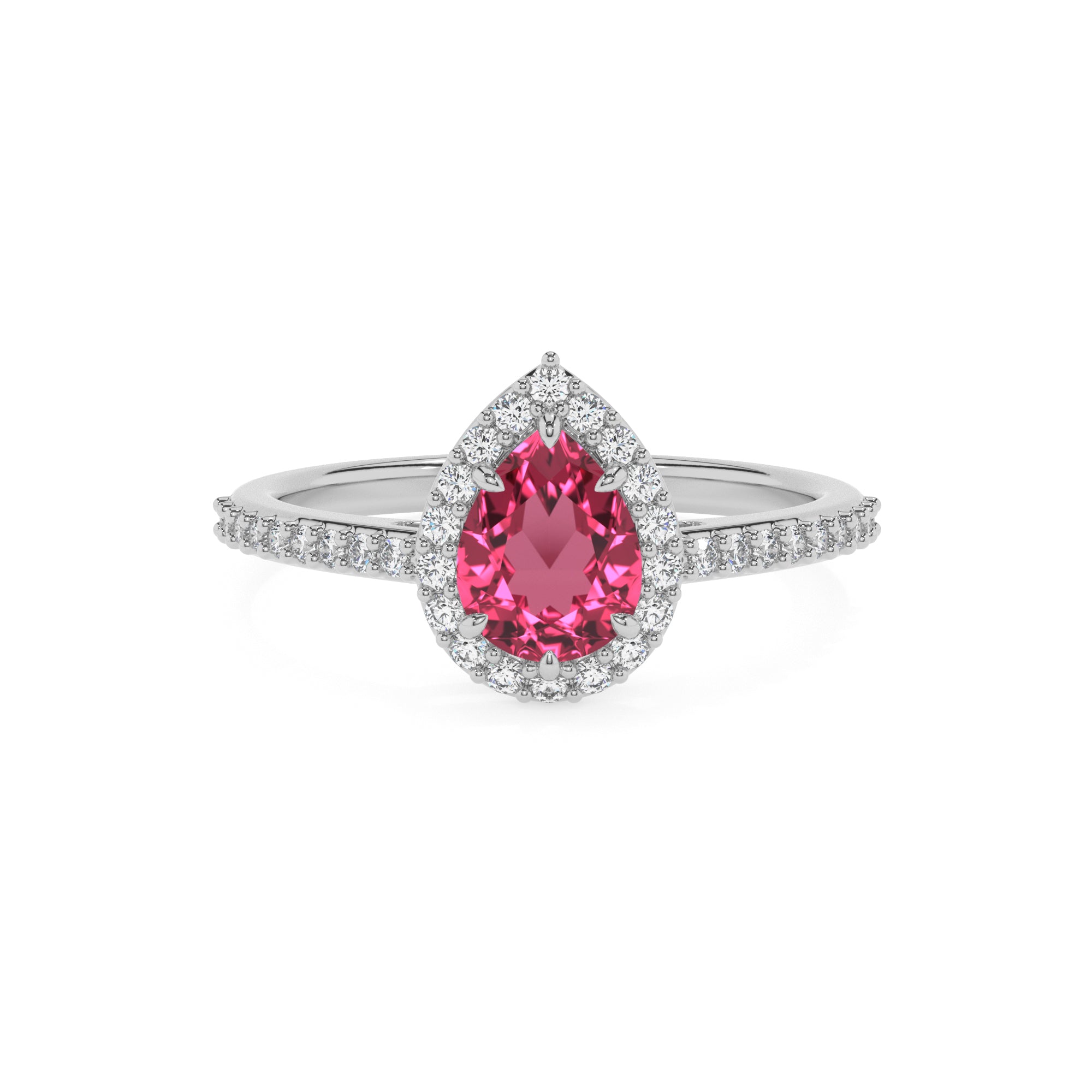 lab-grown pink-tourmaline pear half eterity halo solitaire engagement ring