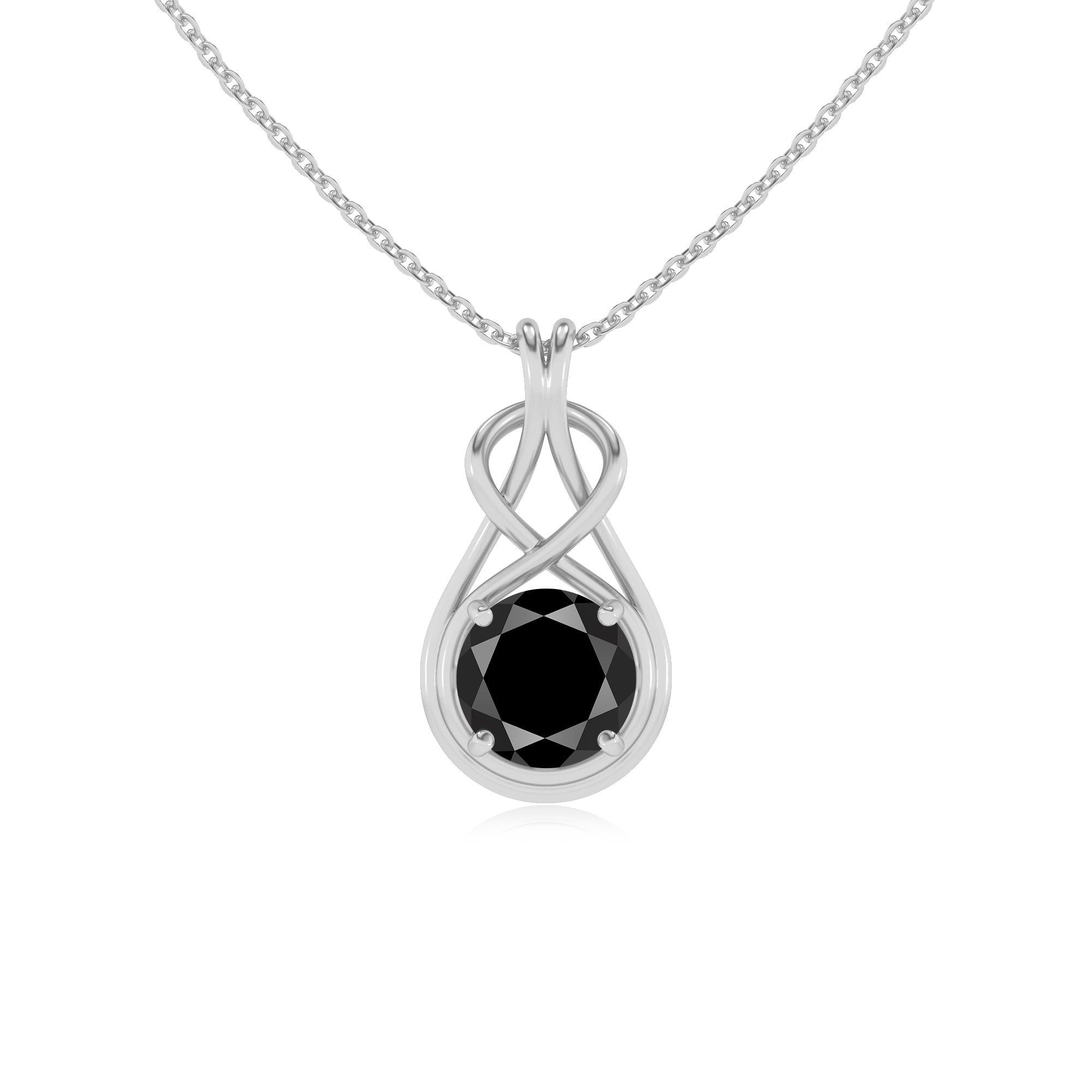 natural black-onyx round shape solitaire infinity knot pendant necklace