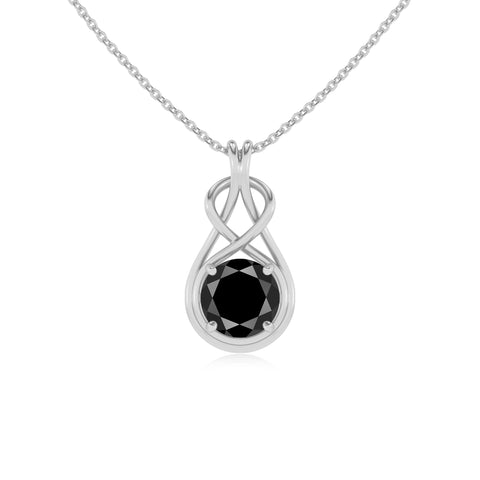 natural black-onyx round shape solitaire infinity knot pendant necklace