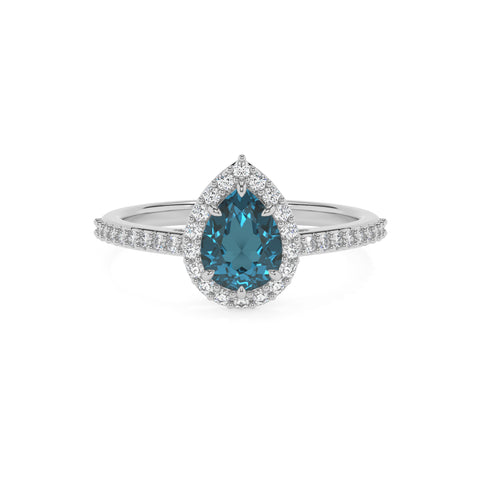 natural london blue topaz pear half eterity halo solitaire engagement ring