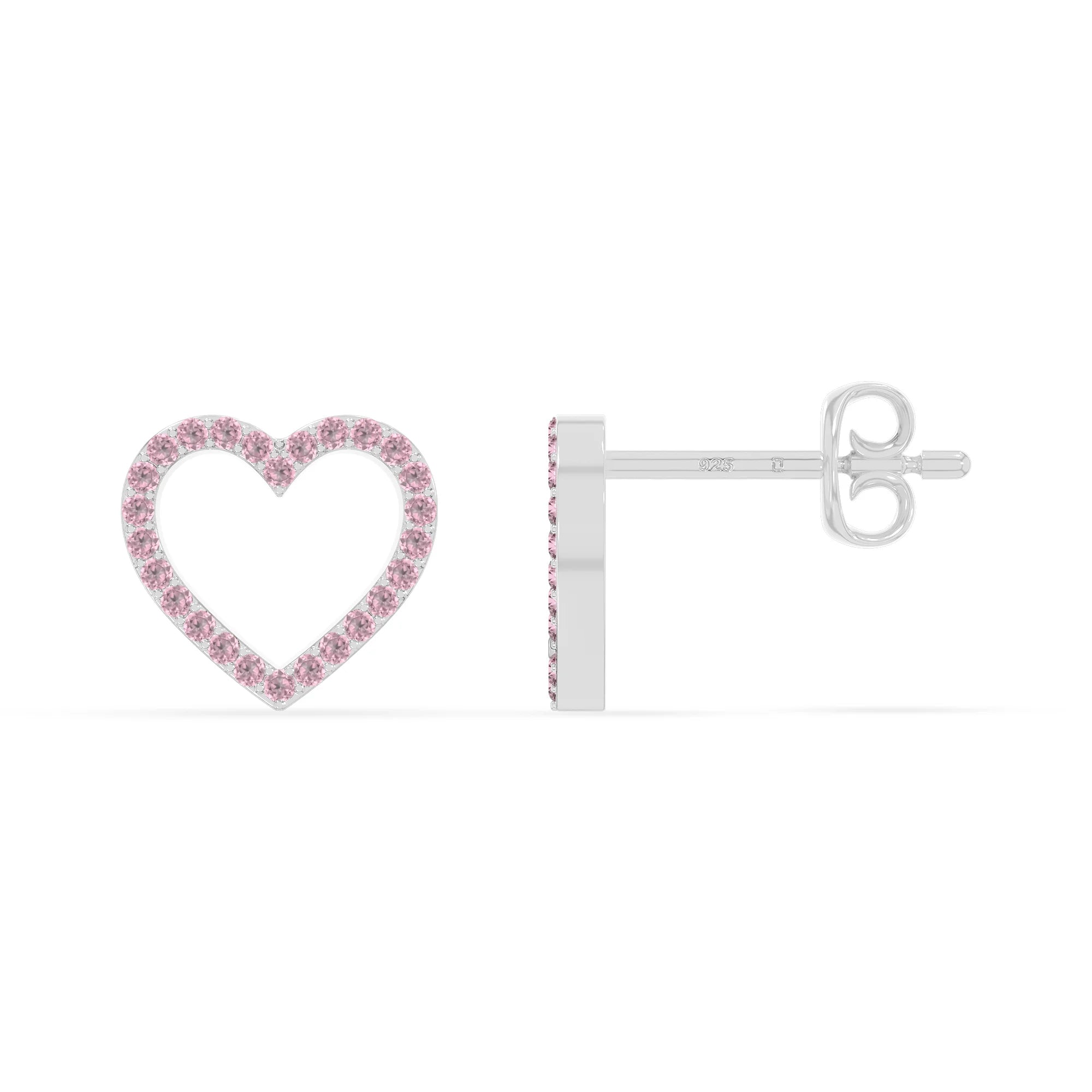 natural pink-tourmaline heart stud earrings in sterling silver 
