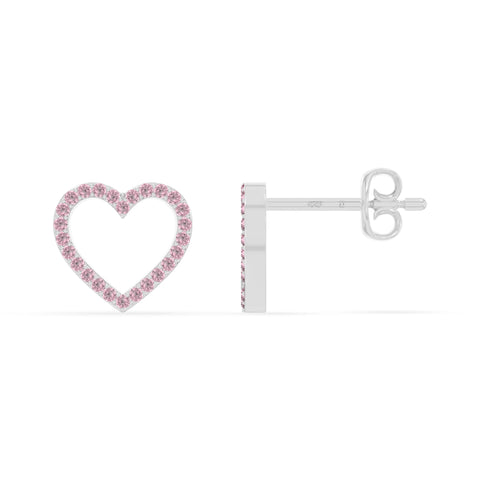 natural pink-tourmaline heart stud earrings in sterling silver 