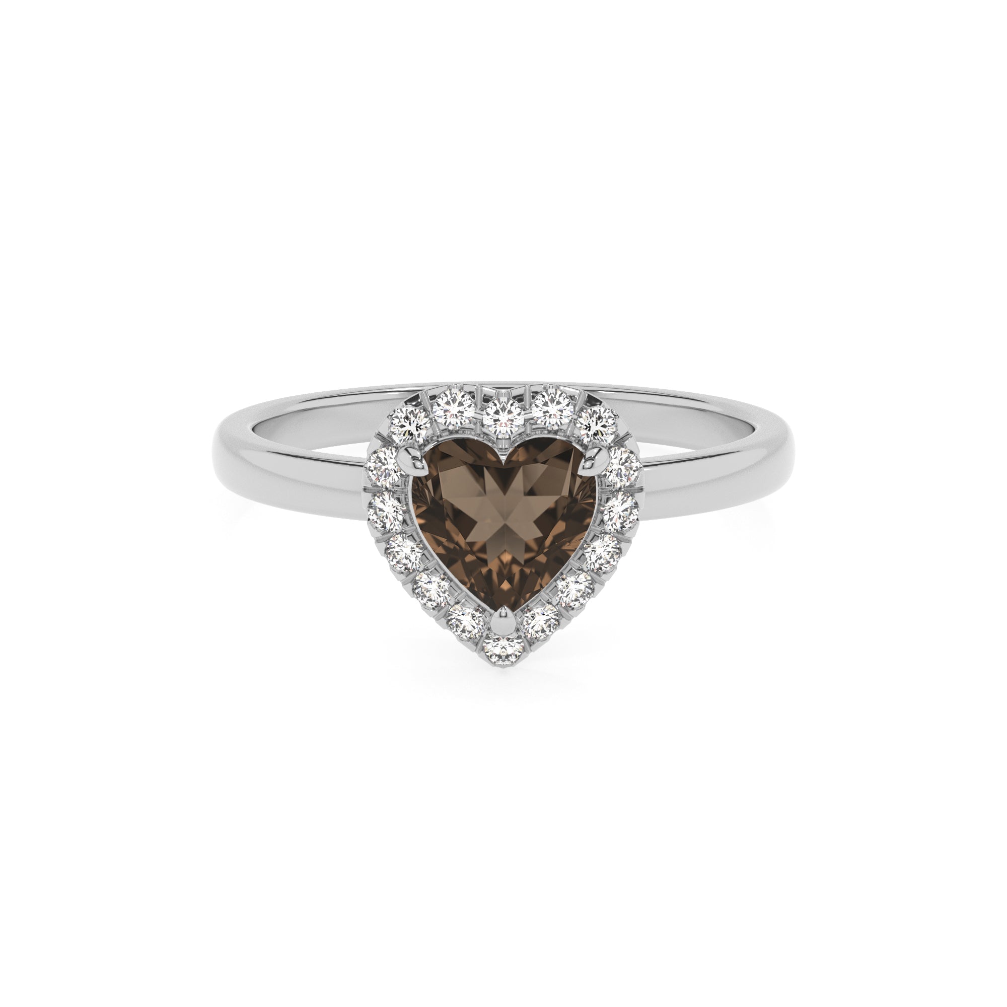 natural smoky-quartz heart halo solitaire engagement ring