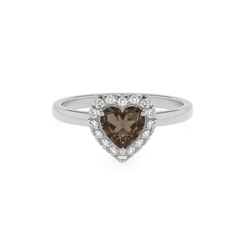 natural smoky-quartz heart halo solitaire engagement ring