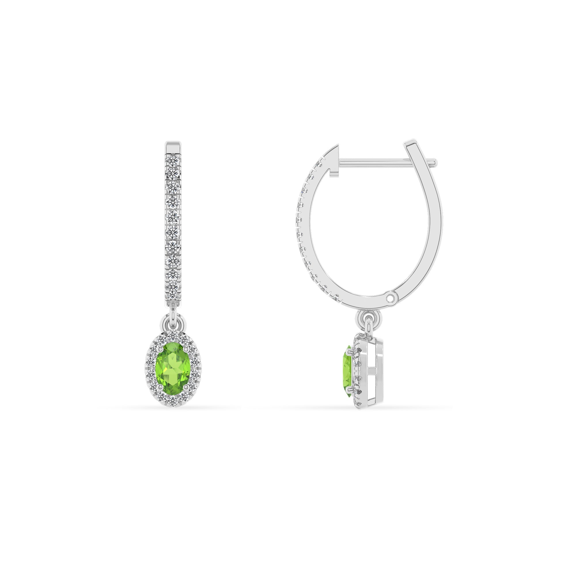 natural peridot oval double halo earrings with moissanite 