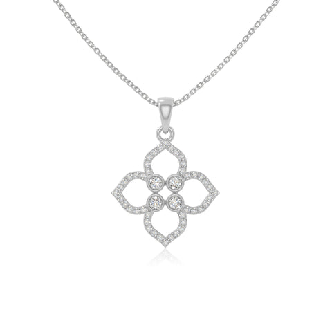 moissanite 4 petal flower necklaces in sterling silver 