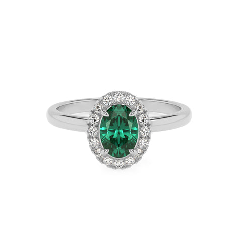 lab-grown emerald oval halo solitaire engagement ring