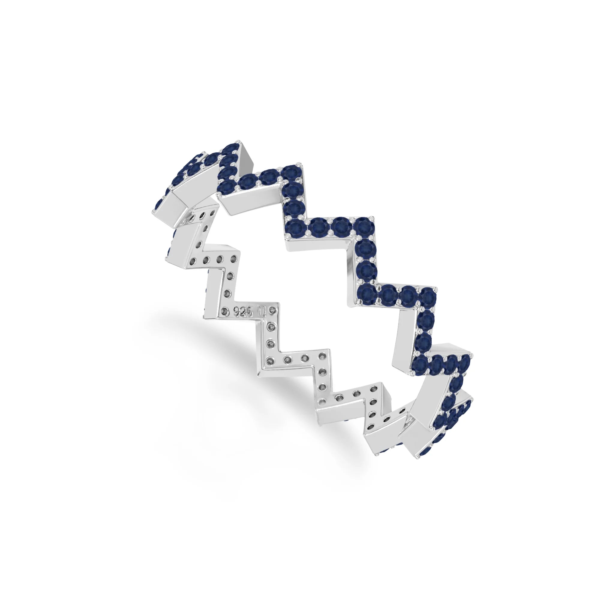 natural blue sapphire zig-zag wedding band rings in sterling silver 