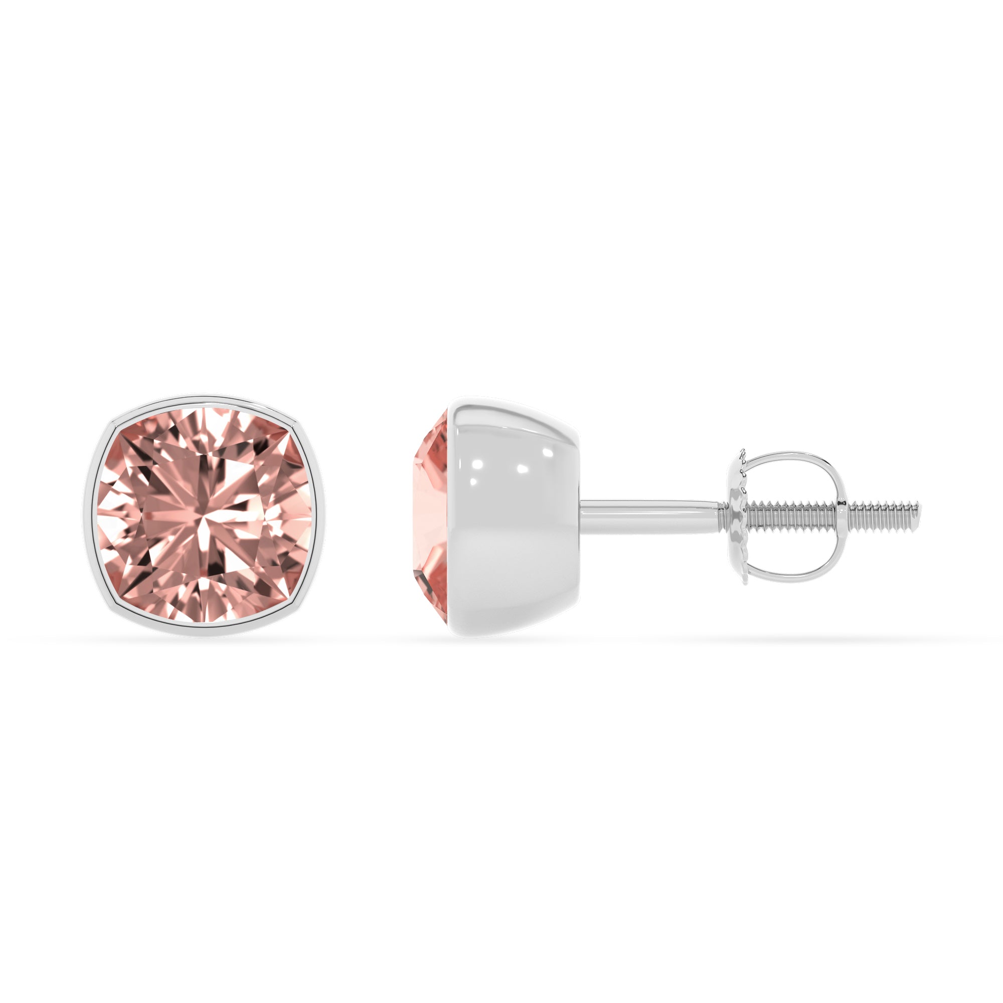 lab grown morganite cushion stud earrings 