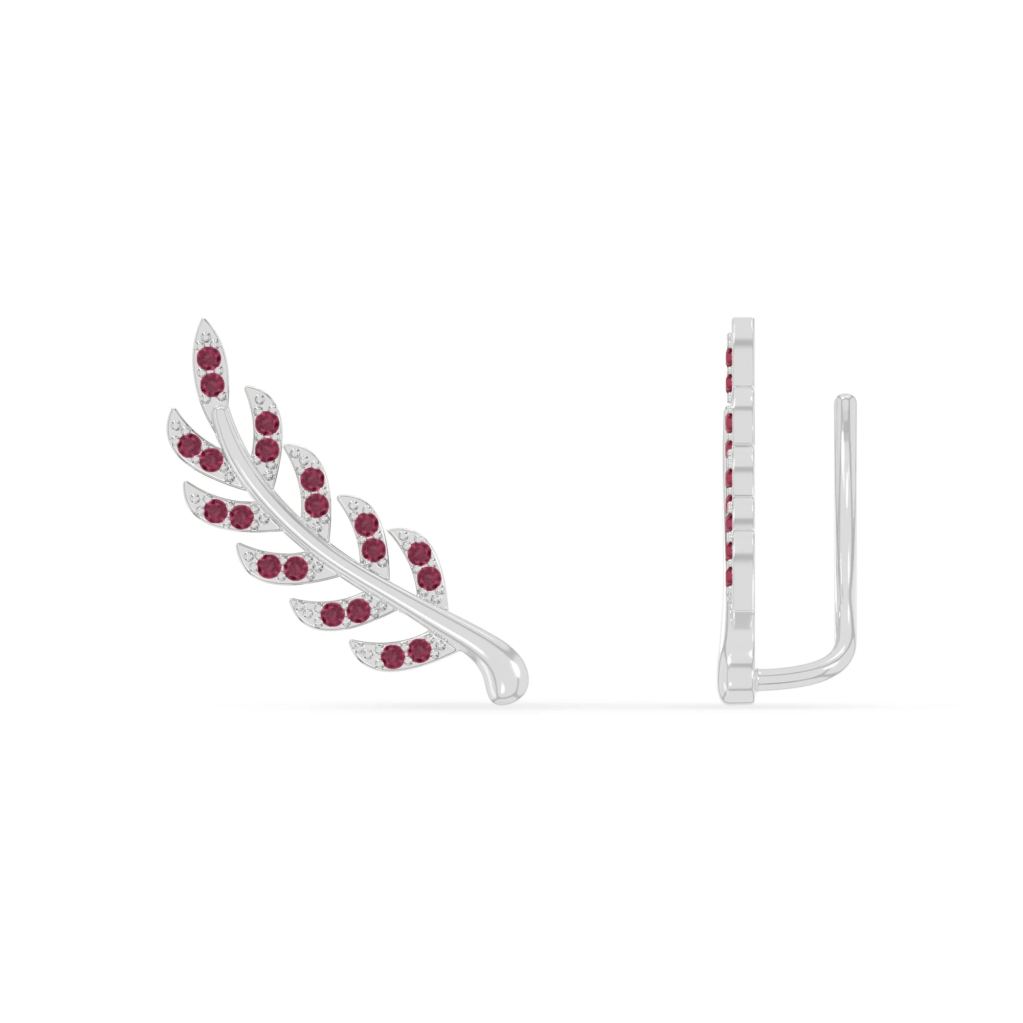 natural ruby leaf climber earrings in sterling silver 