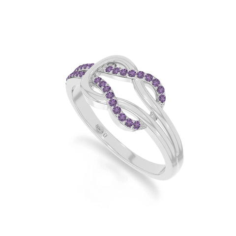 natural amethyst infinity knot promise rings in sterling silver 