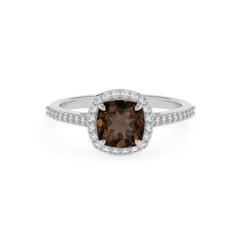 natural smoky-quartz cushion half eterity halo solitaire engagement ring