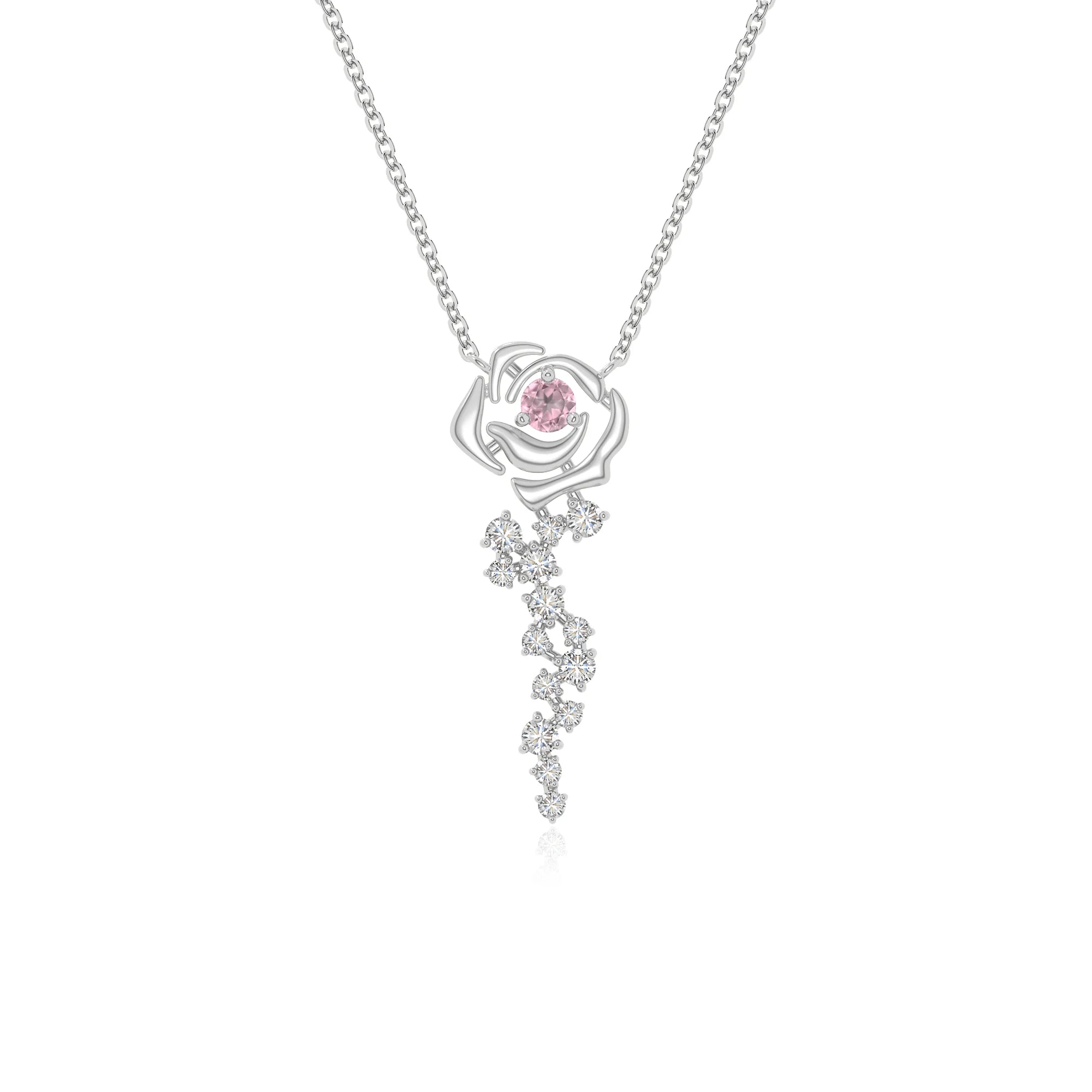 natural pink tourmaline rose flower necklaces in sterling silver 