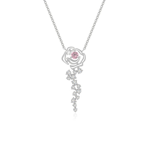 natural pink tourmaline rose flower necklaces in sterling silver 