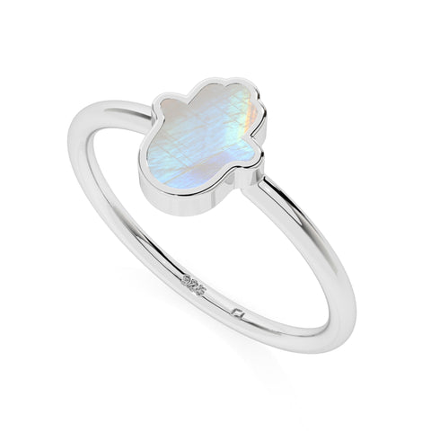 rainbow moonstone ahimsa shape stackable bezel-set ring