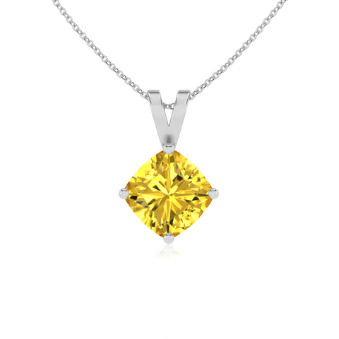 lab grown yellow sapphire cushion shape solitaire v-bale pendant necklace