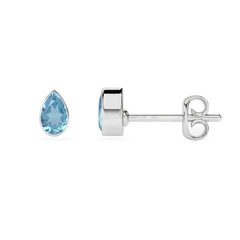 natural swiss blue topaz pear shape stud earrings