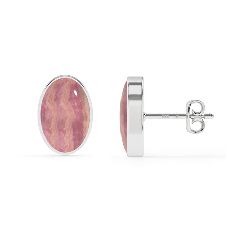 natural rhodochrosite oval shape stud earrings