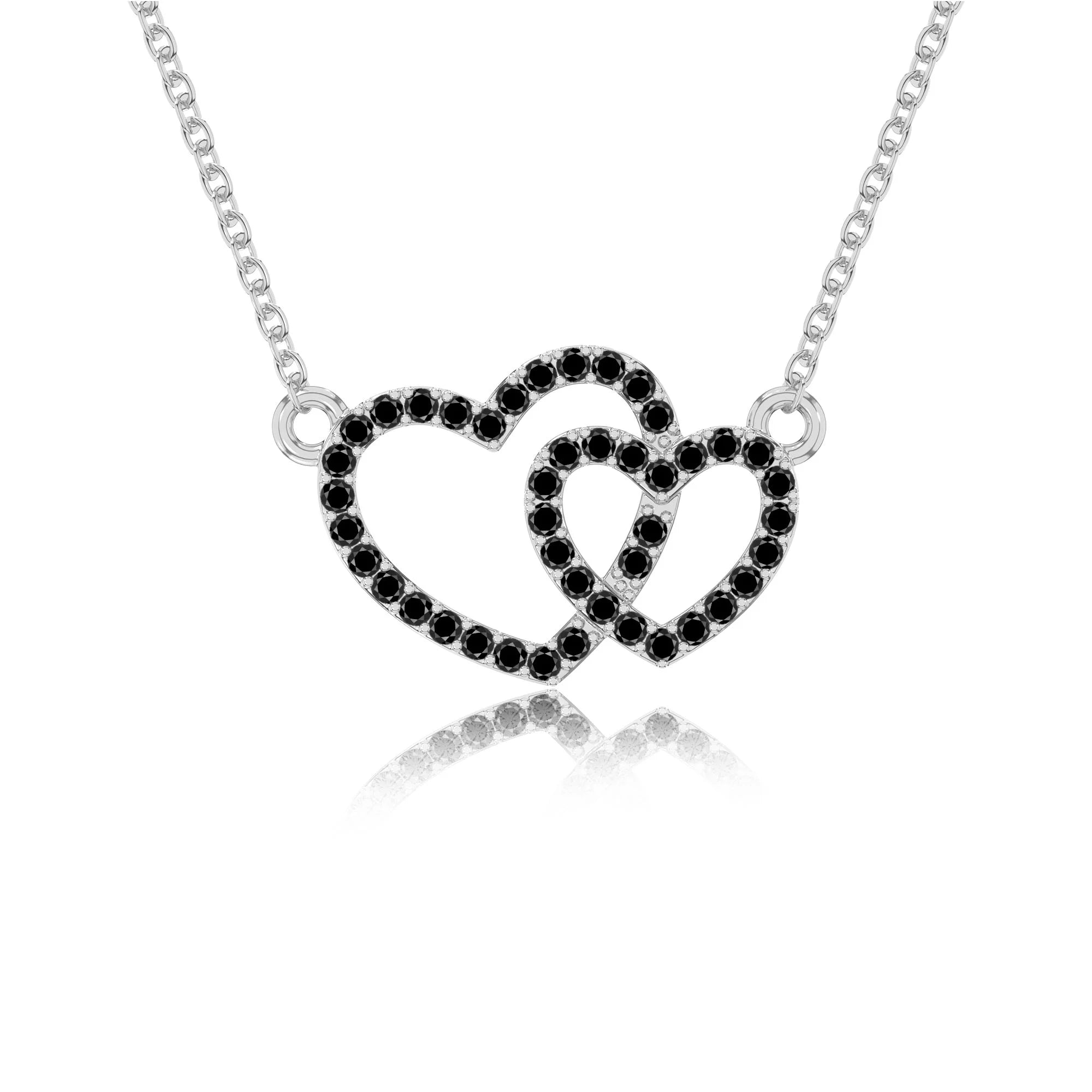 natural black-onyx heart in heart necklaces in sterling silver 