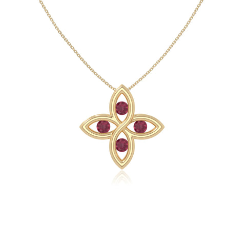 natural ruby 4 petal flower necklaces in yellow gold vermeil 