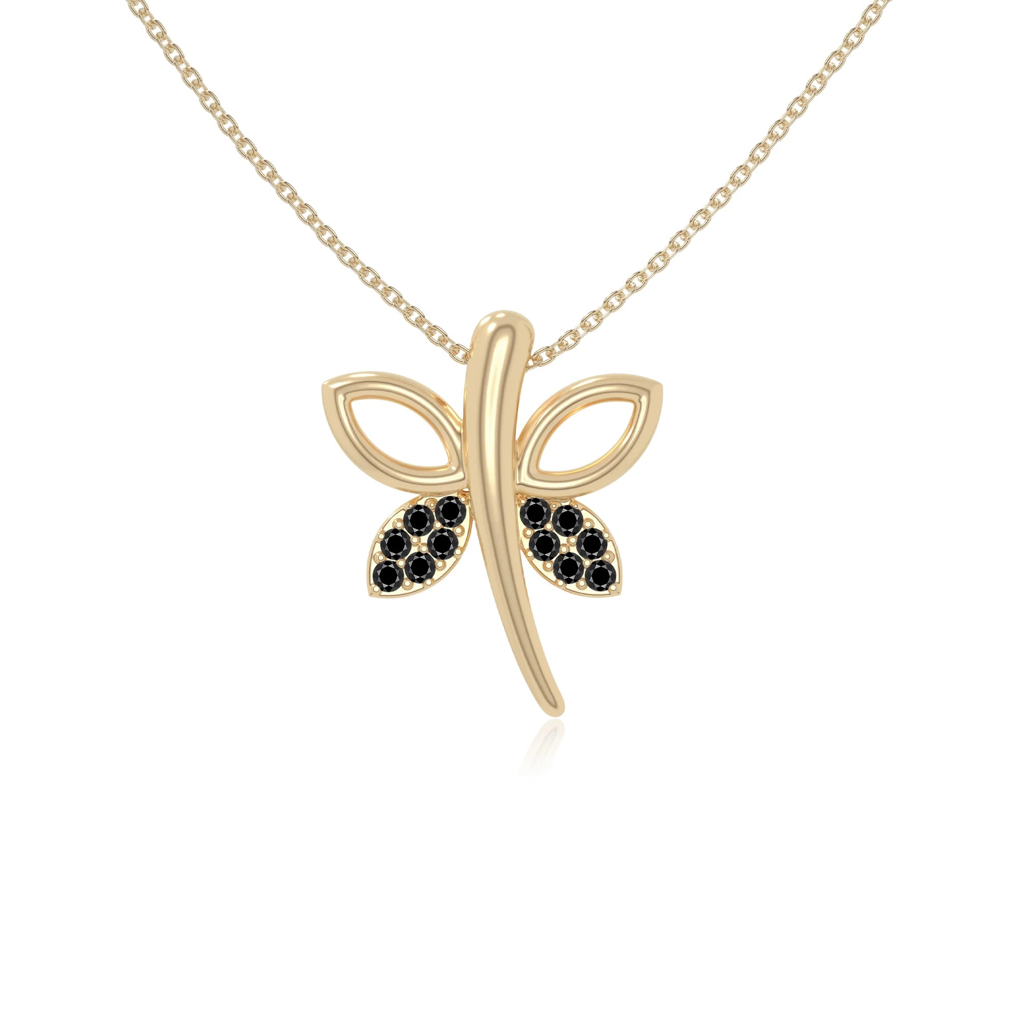 natural black onyx dragonfly necklaces in yellow gold vermeil 
