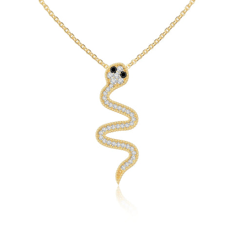 natural black-onyx snake necklaces in yellow gold vermeil 