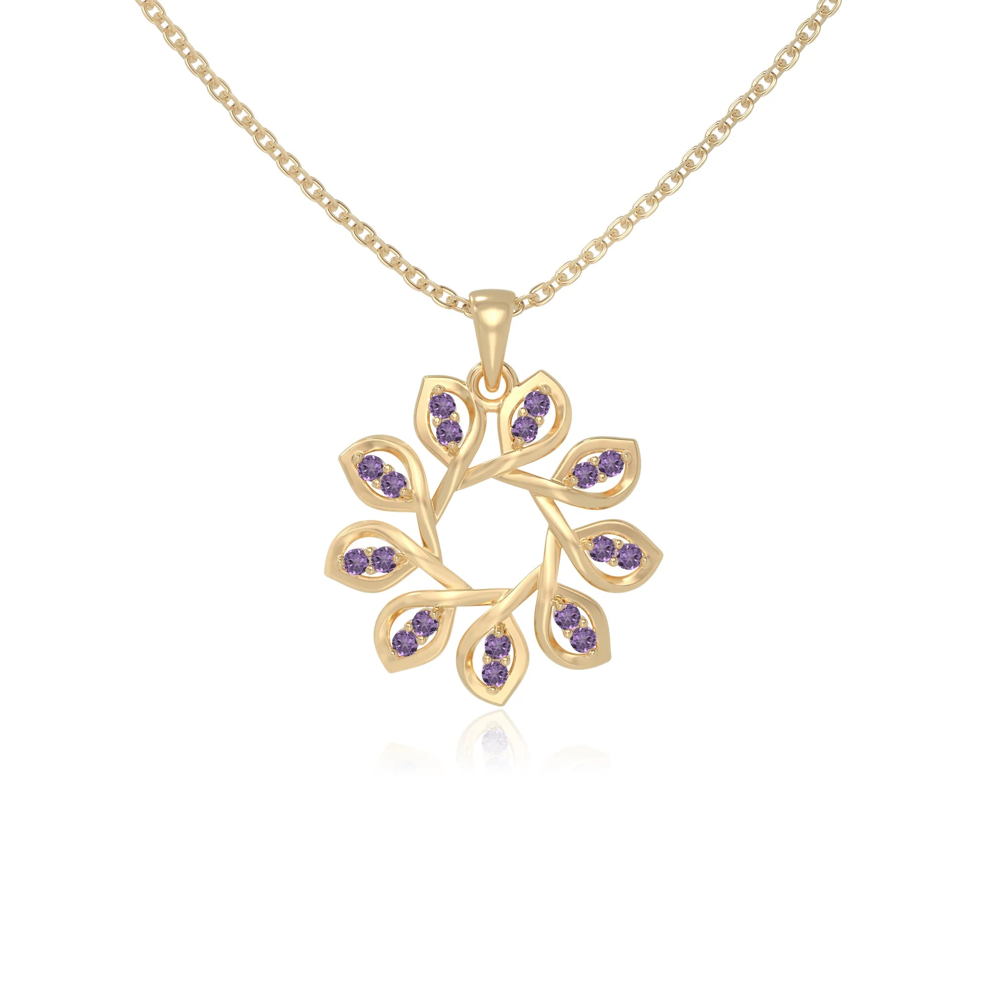 natural amethyst flower necklaces in yellow gold vermeil 