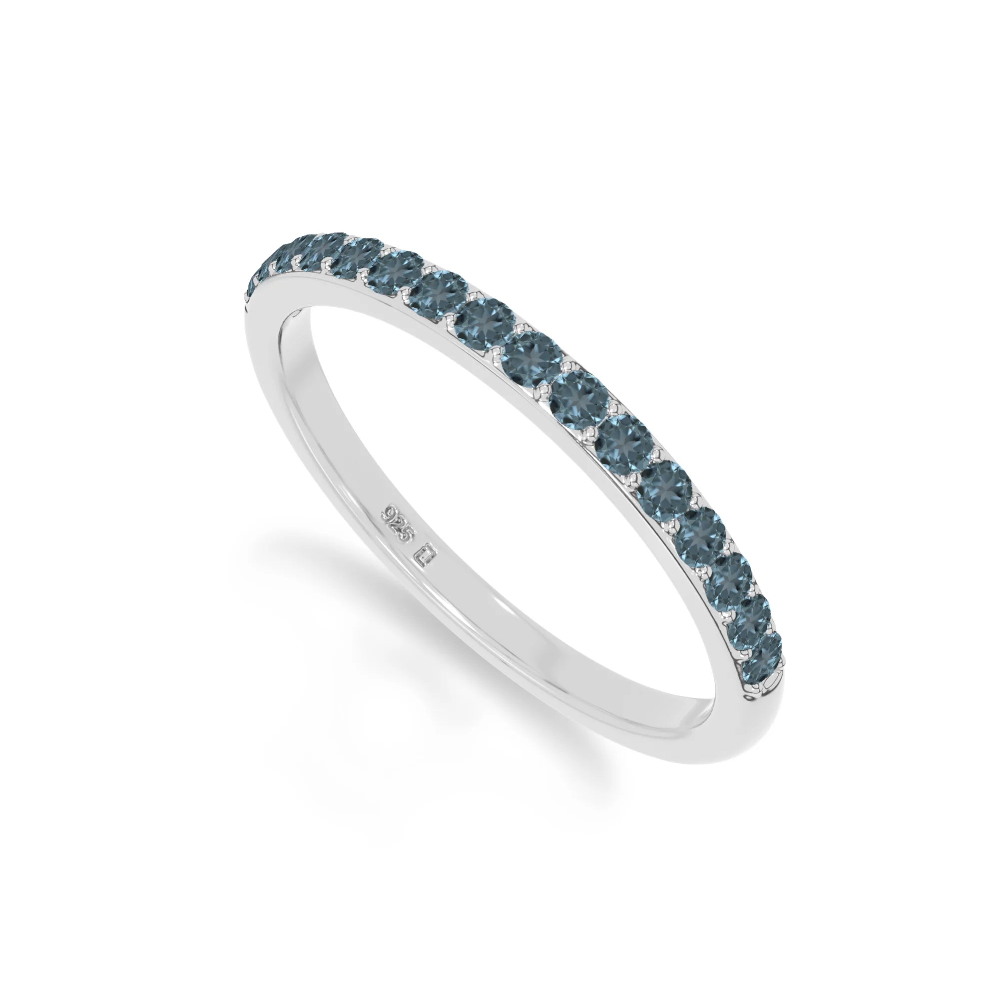 natural london blue topaz half eternity band rings in sterling silver 