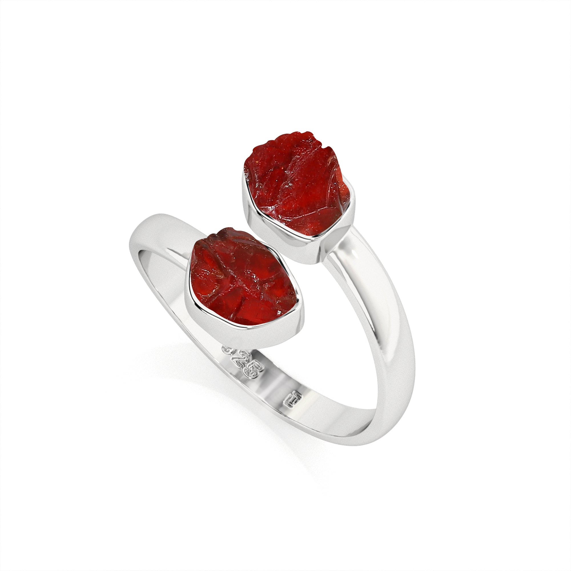 red-garnet rough shape stackable bezel-set ring